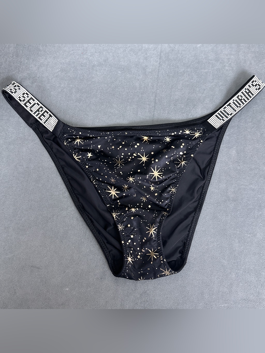 Victoria’s Secret Very Sexy Shine Strap String Bikini Panties Size Xl Black Star